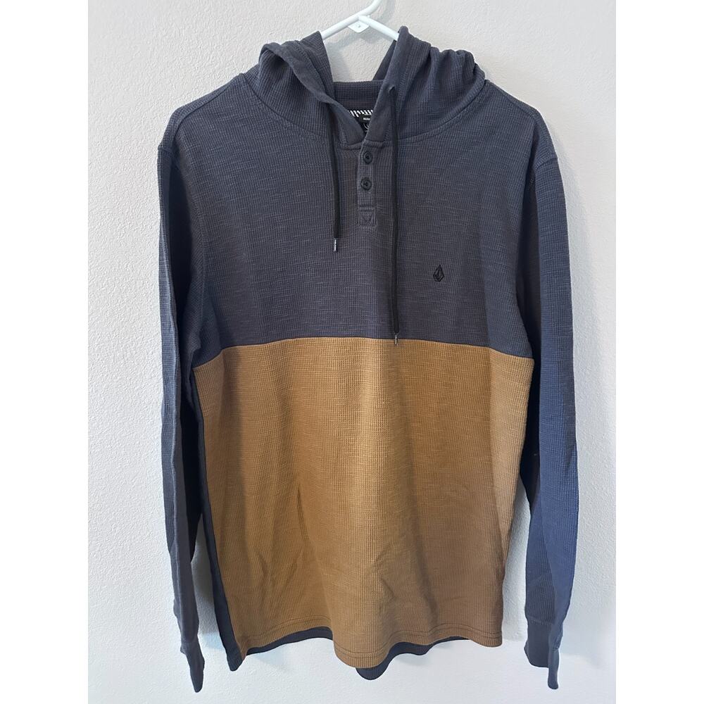 Volcom‎ Womens medium Light Hoodie Colorblock Gray Brown long sleeve skater punk